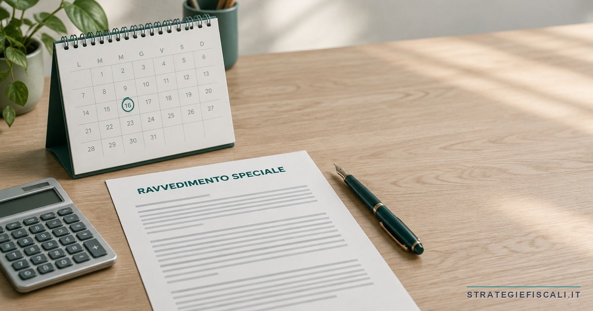 Ravvedimento speciale: il documento sulla scrivania con il calendario della scadenza del versamento